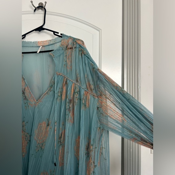 Free People Dhalia Tunic Blue and Orange Top Dress size small boho romantic - Picture 10 of 16